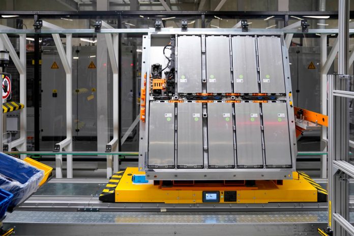 A MEB battery system in production - source Volkswagen AG