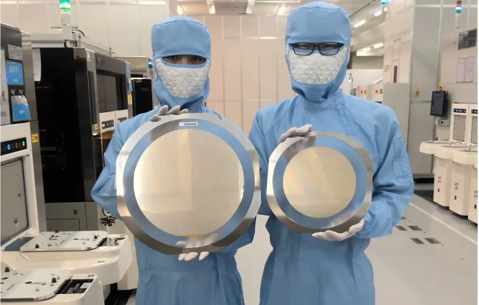 Line for processing 12-inch Si wafers 8-inch wafer on right - credit Mitsubishi electric